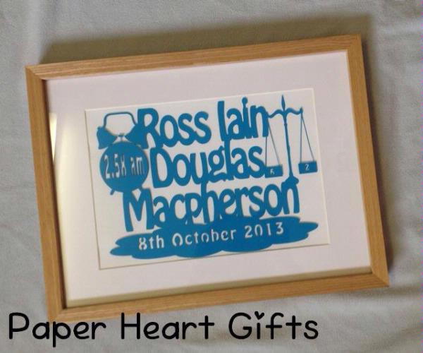 New Baby Birth Details Paper Cut Framed